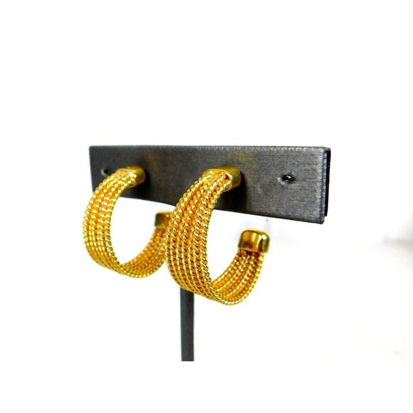 7 Row Hoop Gold Tone Rope Style Push Back Pierced Earrings Womens Jewelry - Picture 3 of 8